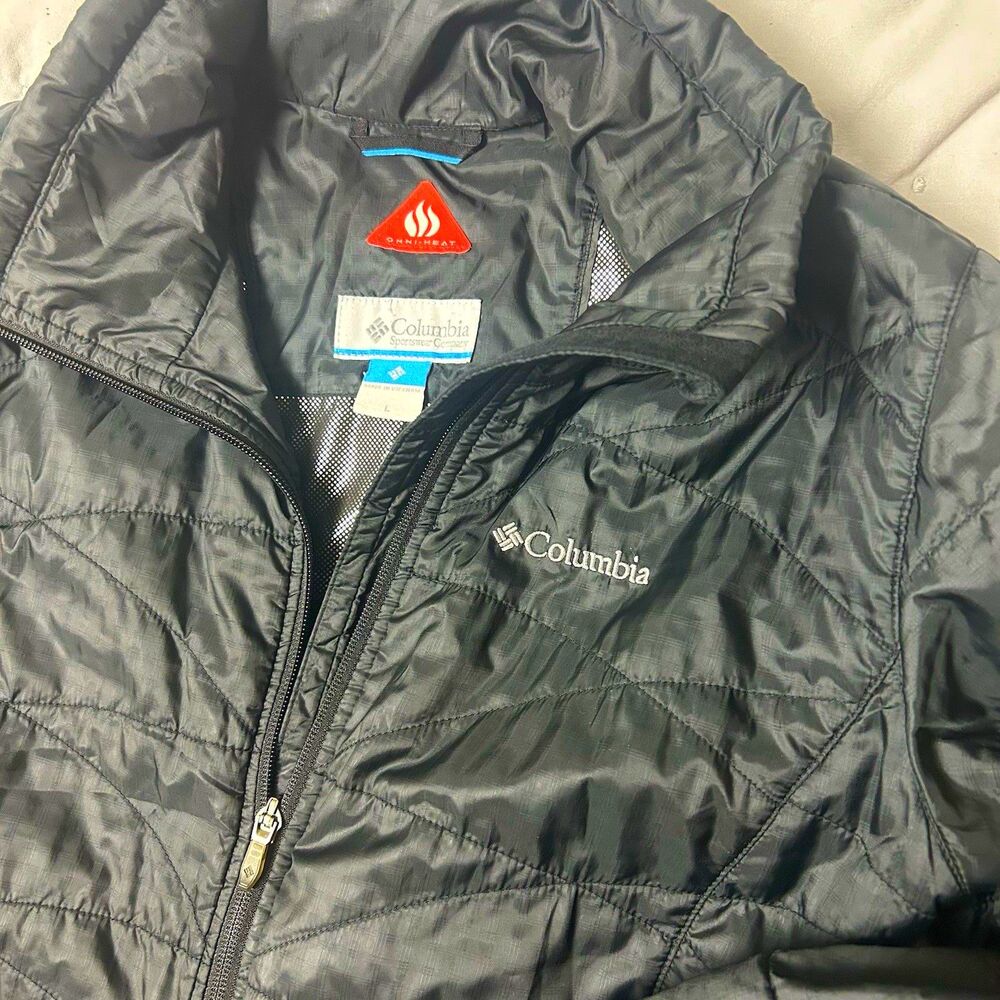 Columbia Women’s Black Omni-Heat Full-zip Puffer Jacket Large Outdoors Warm EUC
